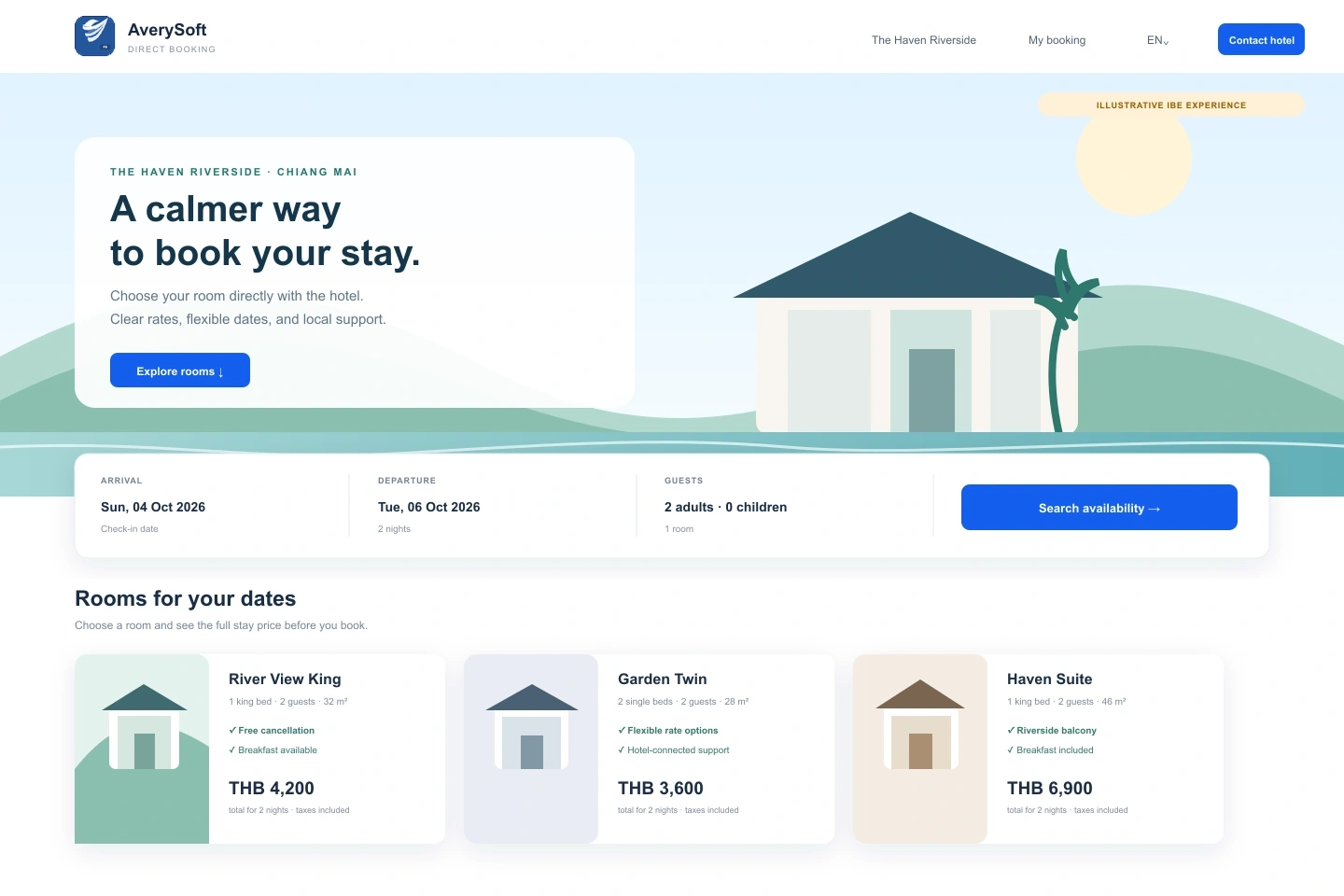 Illustrative AverySoft direct-booking page supplied by the user